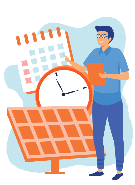 Mann mit Kalender und Uhr zur Terminvereinbarung