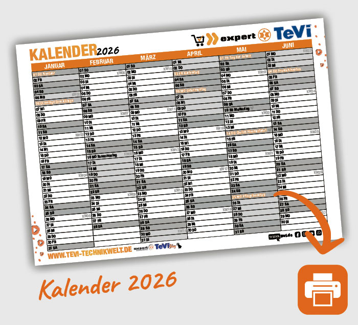 TeVi_FLY_KALENDER_Halbjahreskalender_2026 Gratis Halbjahres-Kalender 2026 zum Downloaden und Ausdrucken von expert TeVi - Freebie
